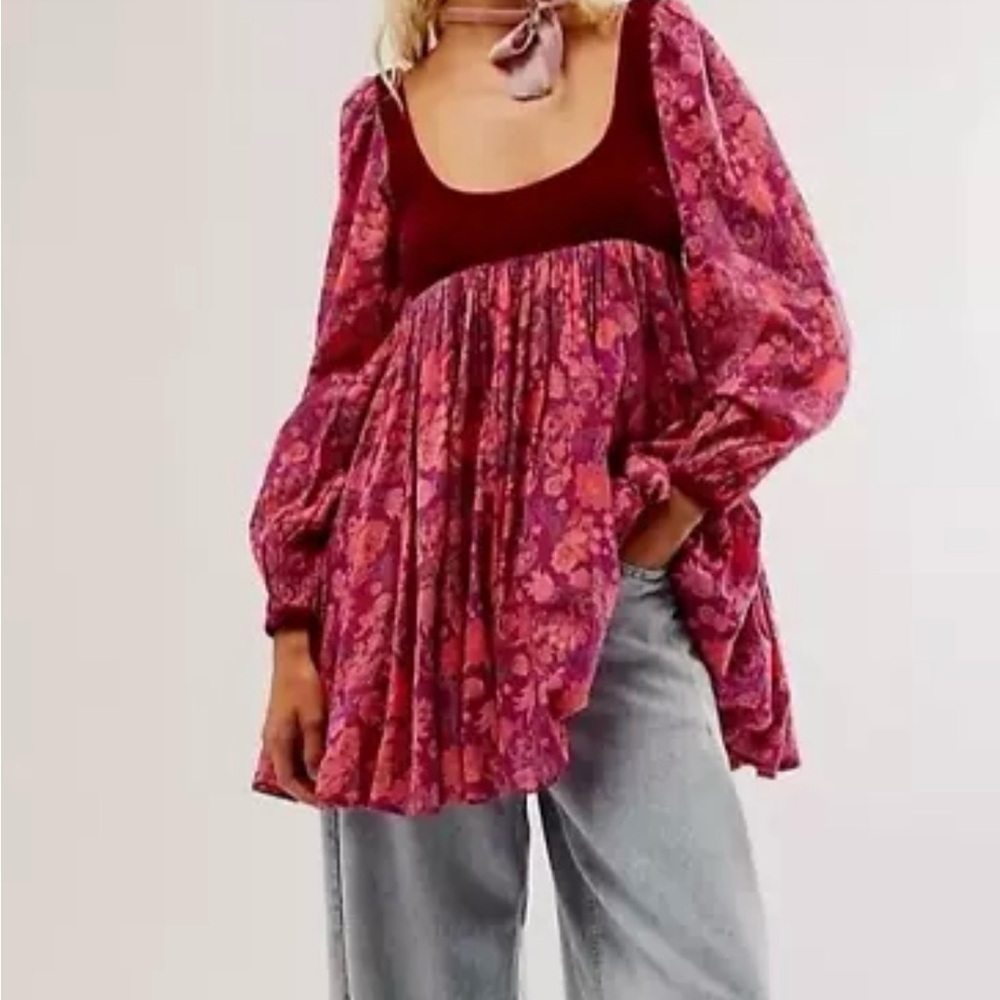 Free People Marsha Mini Plum Prune Combo BabyDoll Velvet Floral Mini